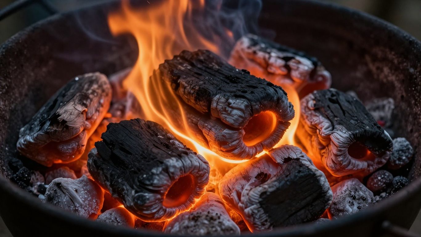 Glowing coals arranged in a charcoal grill.
