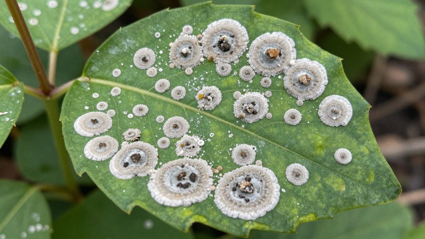 Pilzkrankheit auf einem grünen Blatt