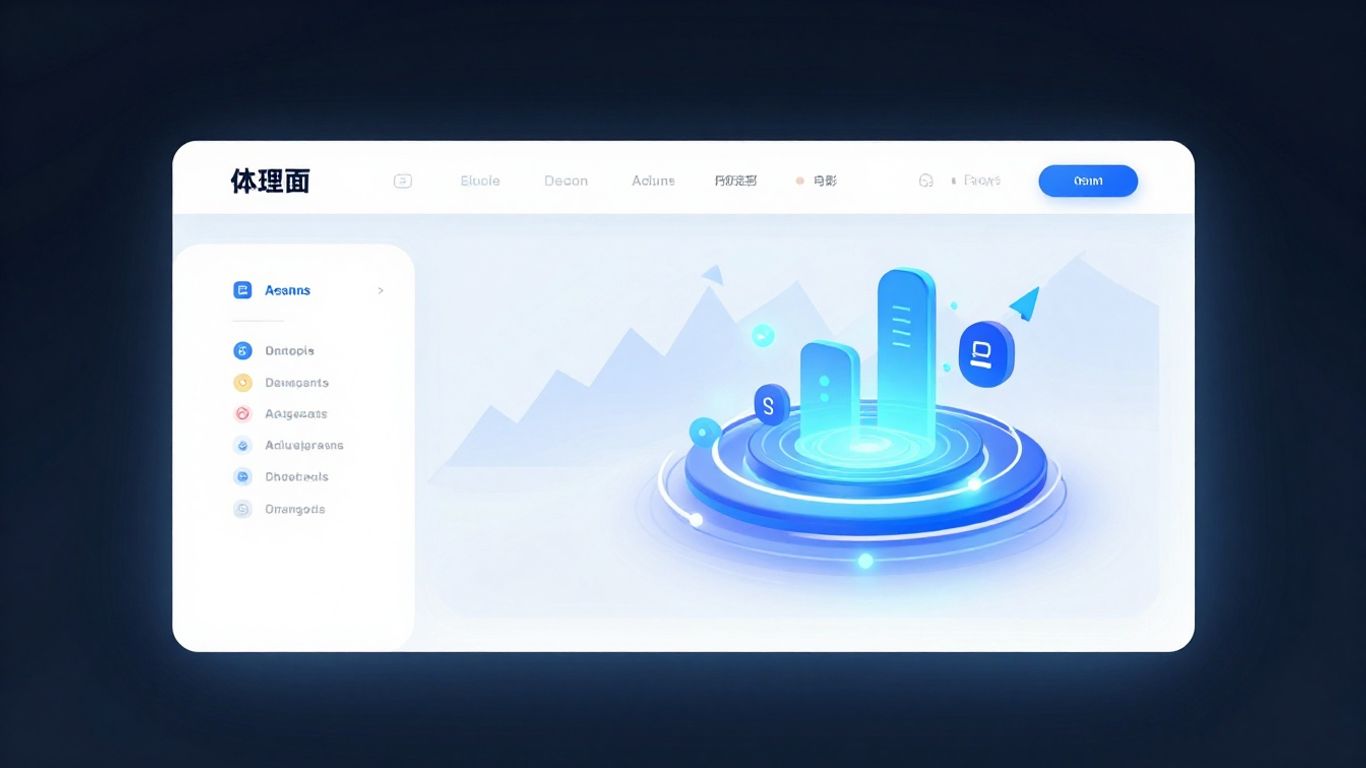 Modern website design with digital elements and upward trend.