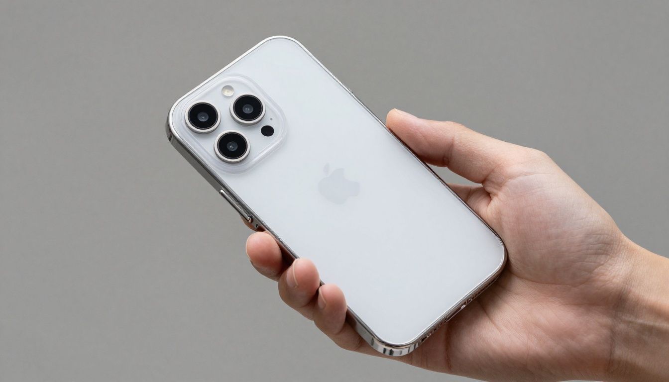 A person's hand holding and slightly bending a clear, flexible TPU phone case against a neutral background.