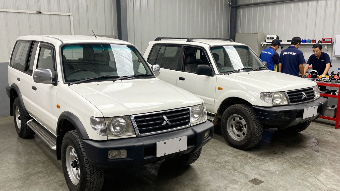 Mitsubishi Triton and Pajero in a workshop