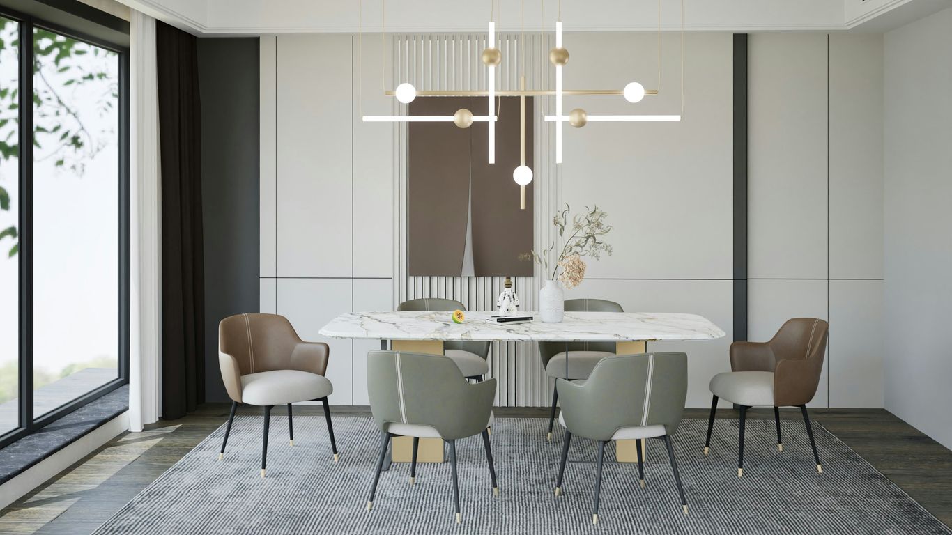 Close view of veined marble dining surface