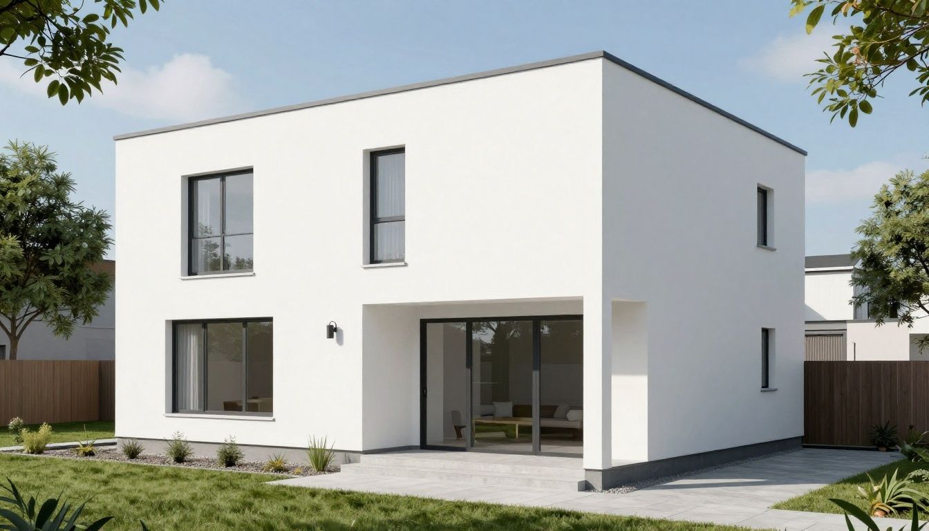 The crisp, modern exterior of a house finished with a clean white K-Rend monocouche render.