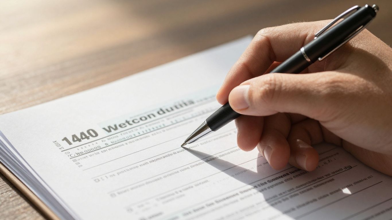 Hand filling out New York corporate tax forms.