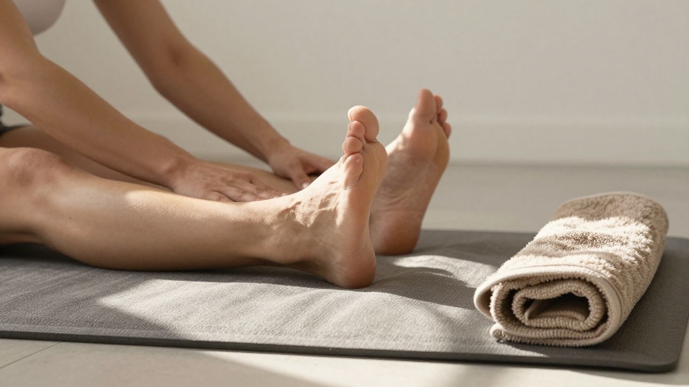 Hands resting on a cushioned yoga mat