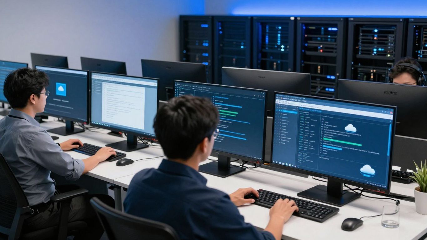 Technician reviewing a secure Brisbane office network
