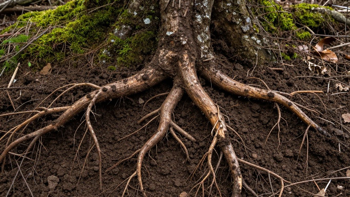 Healthy tree roots in rich aerated soil