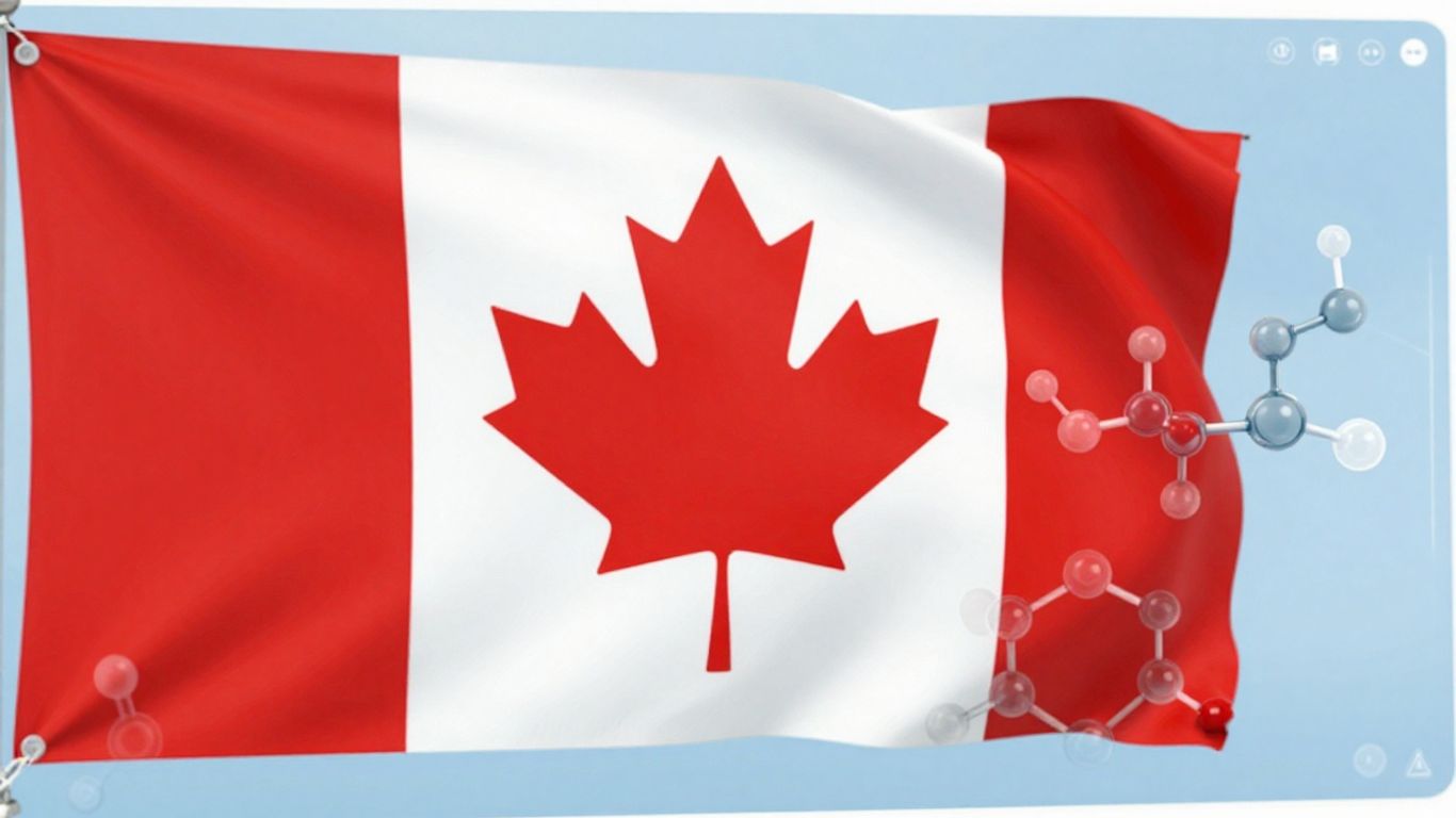 Canadian flag with molecular structures