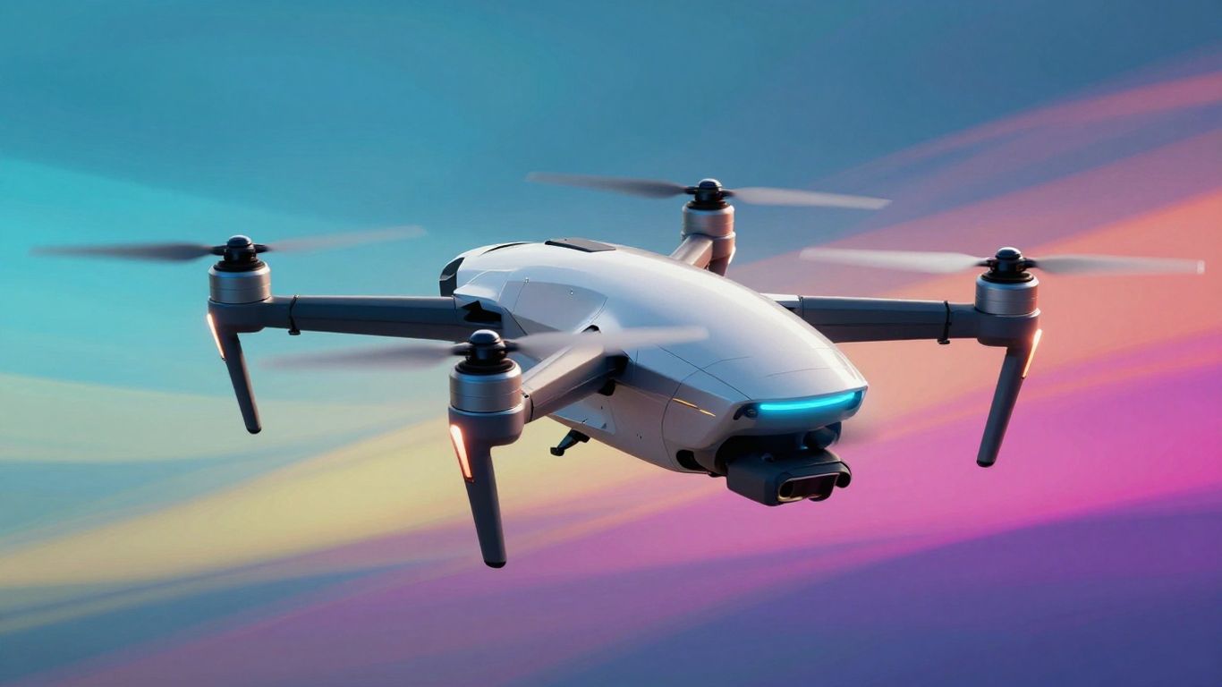 Futuristic drone in flight, advanced technology.