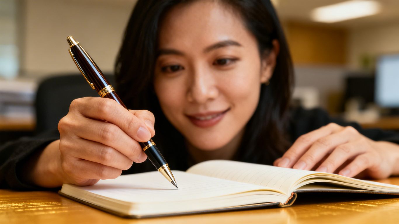 Stephanie K.L. Lam writing in a notebook.