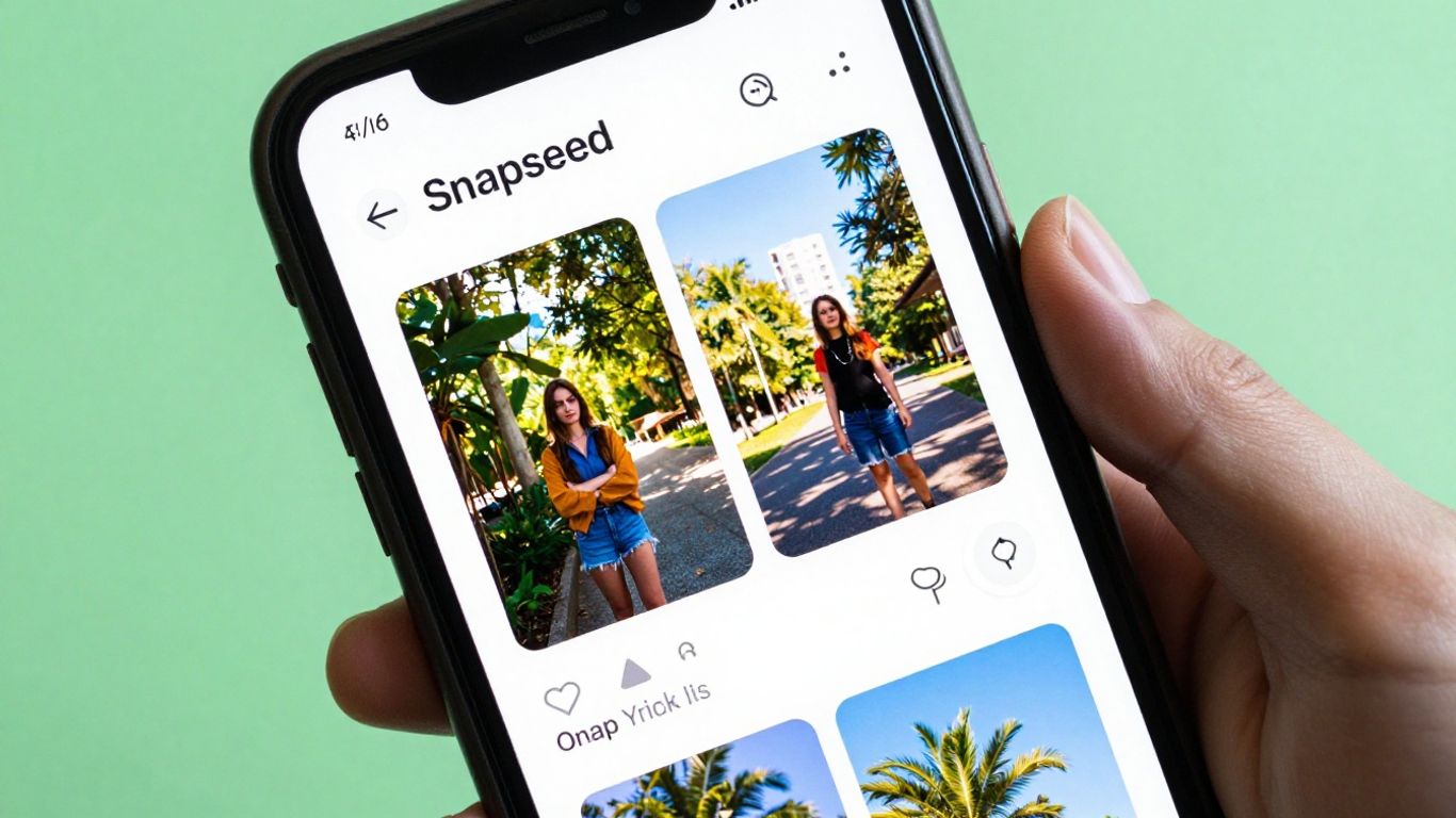 Tela do aplicativo Snapseed editando uma foto.