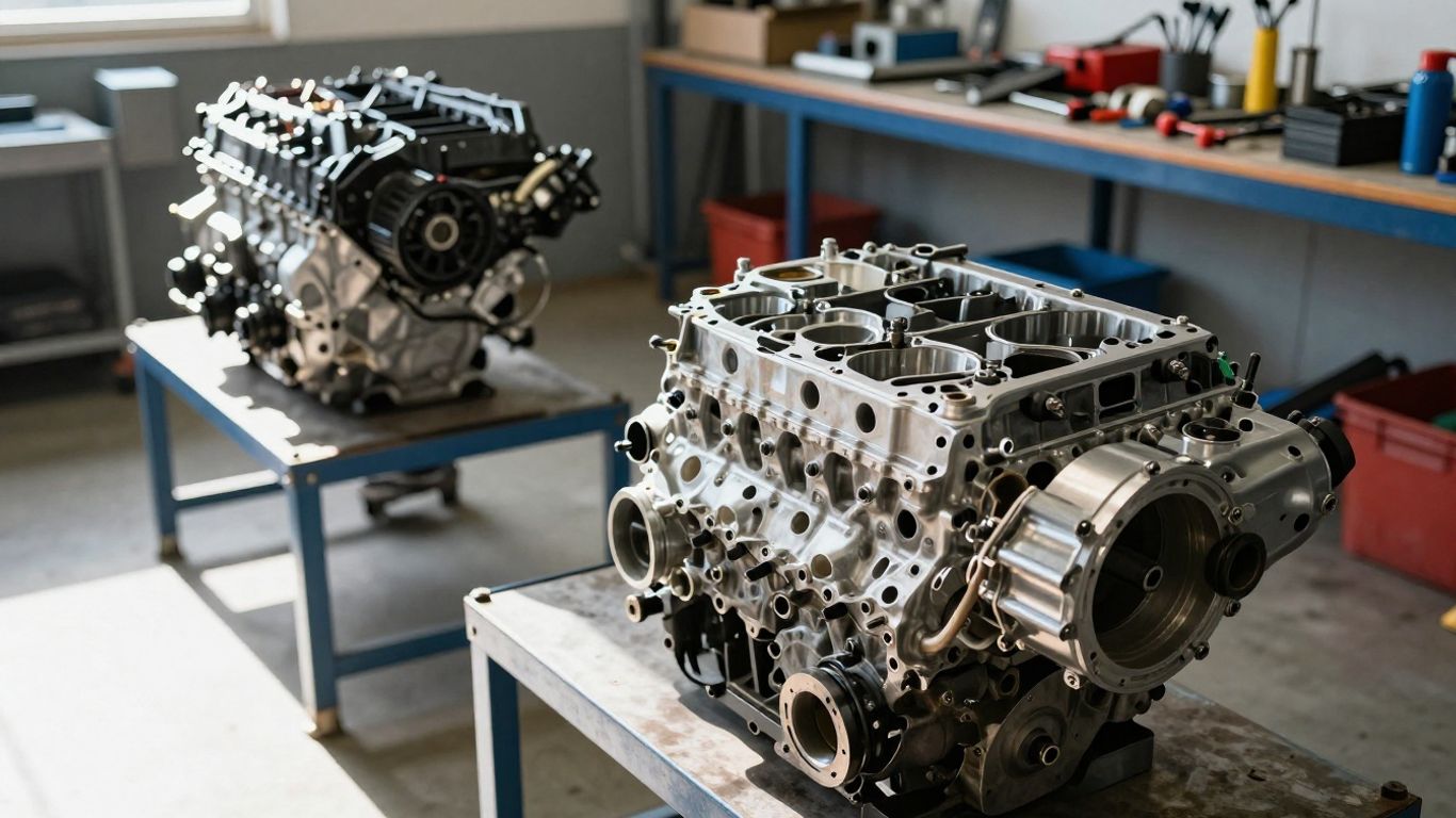Used car engines in a Hobart workshop.