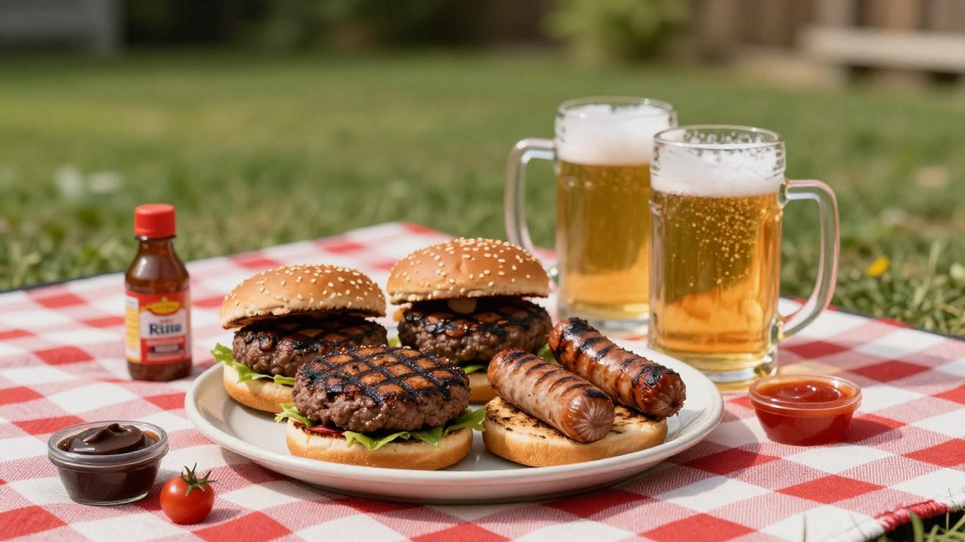 Grilled food and beer at a cookout