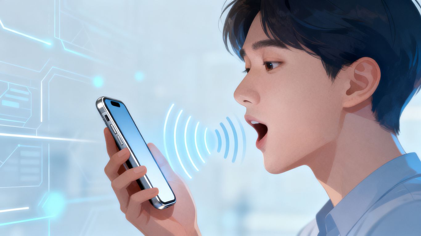Person speaking into smartphone for voice search