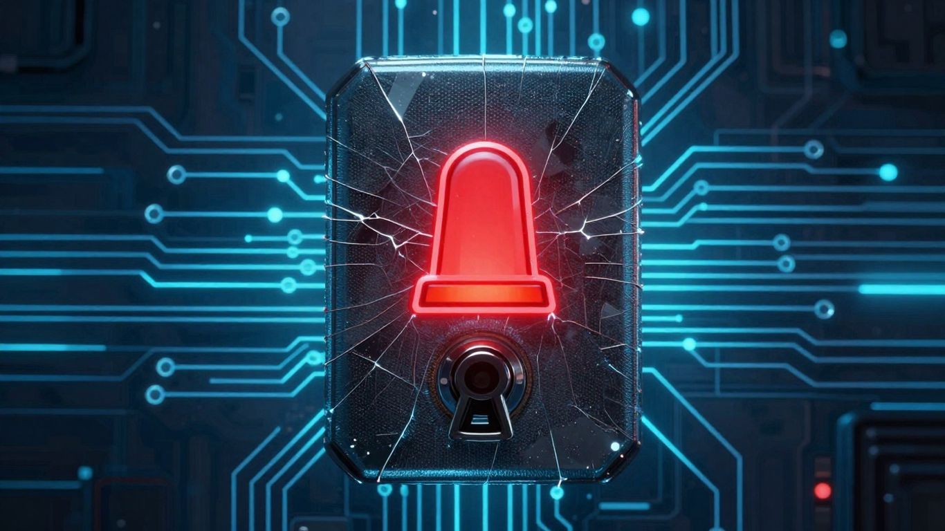 Verrou numérique brisé avec symbole d'alerte rouge.