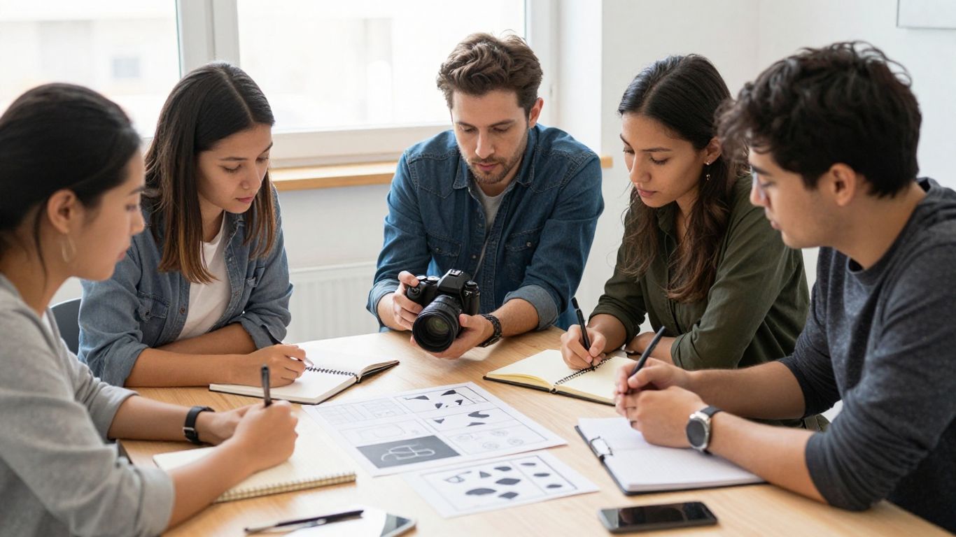 Creative team planning a brand video shoot