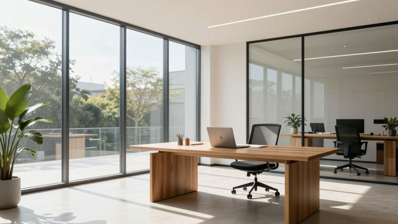 Modern office space with wellness product display