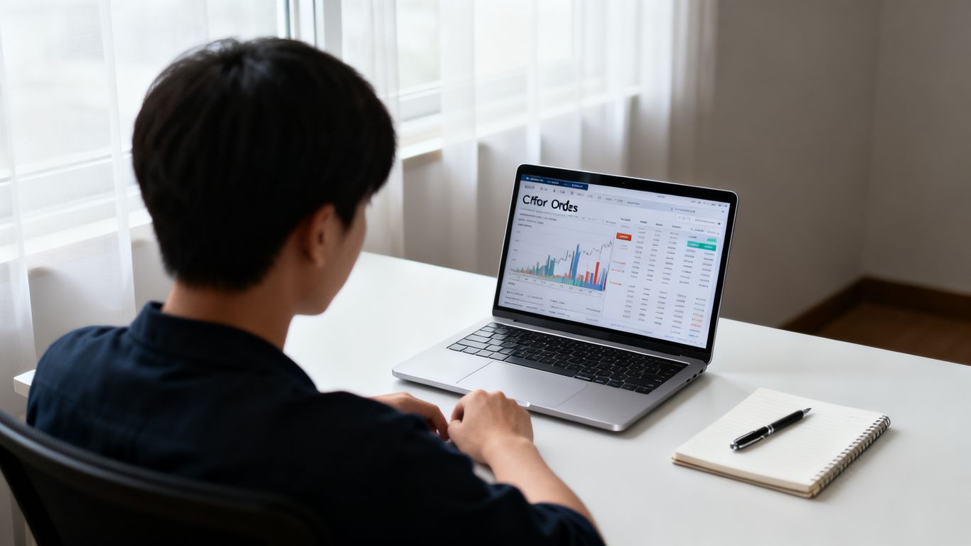 Trader reviewing a silver CFD order on laptop