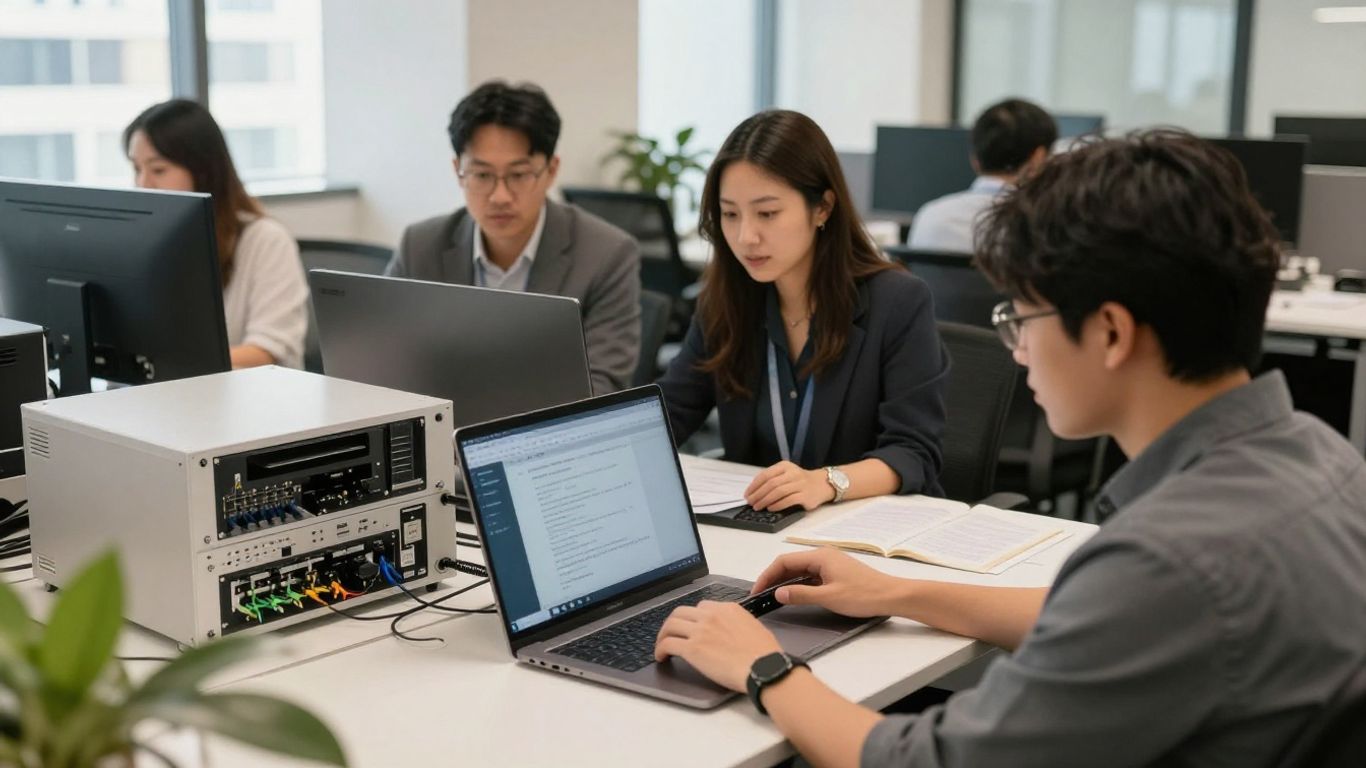 Business team reviewing secure IT setup