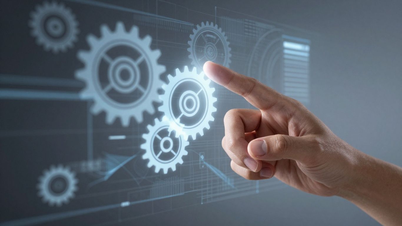 Hands interacting with a futuristic digital interface for Amazon PPC automation.