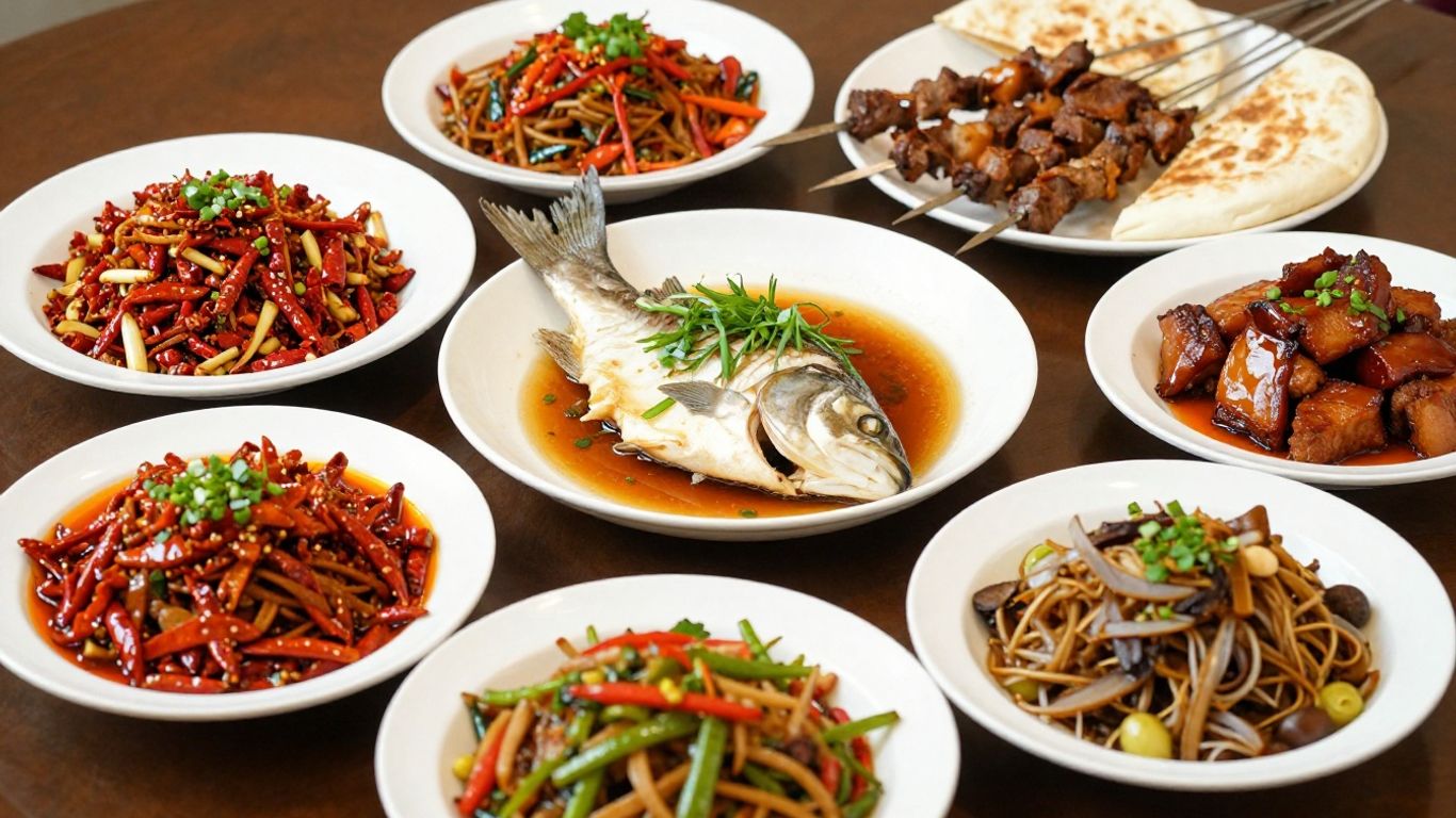Regional Chinese foods with varied colors