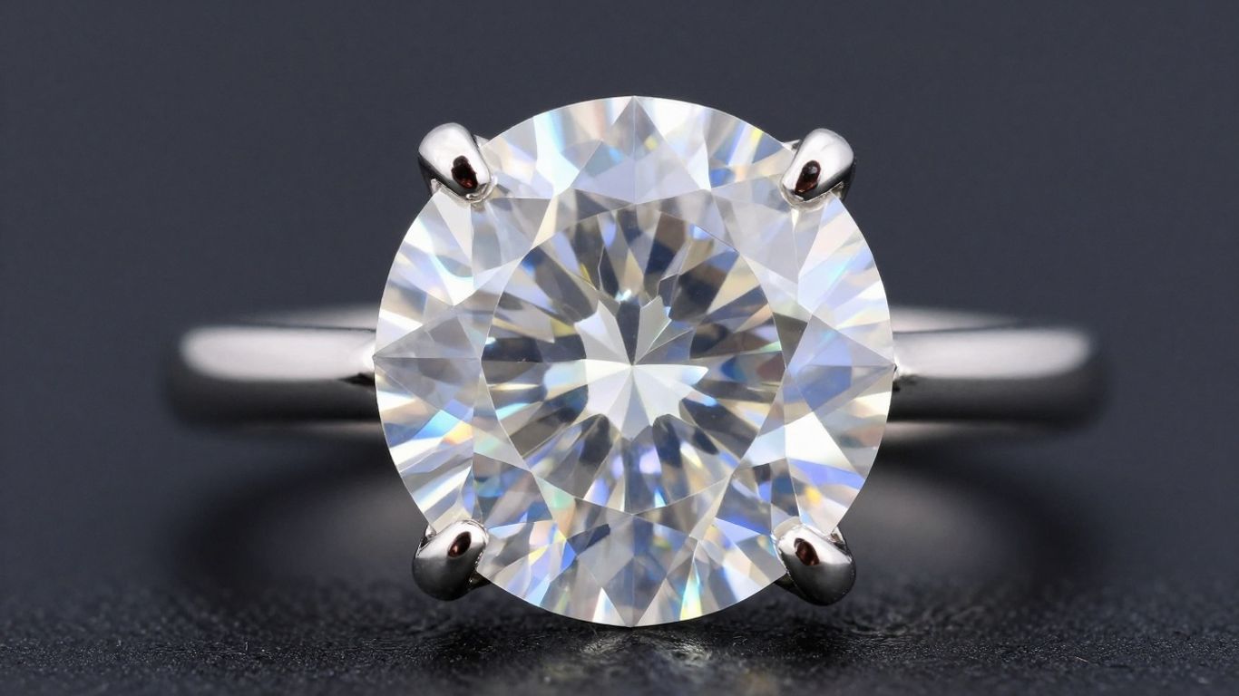 Diamond engagement ring with a large, sparkling center stone.