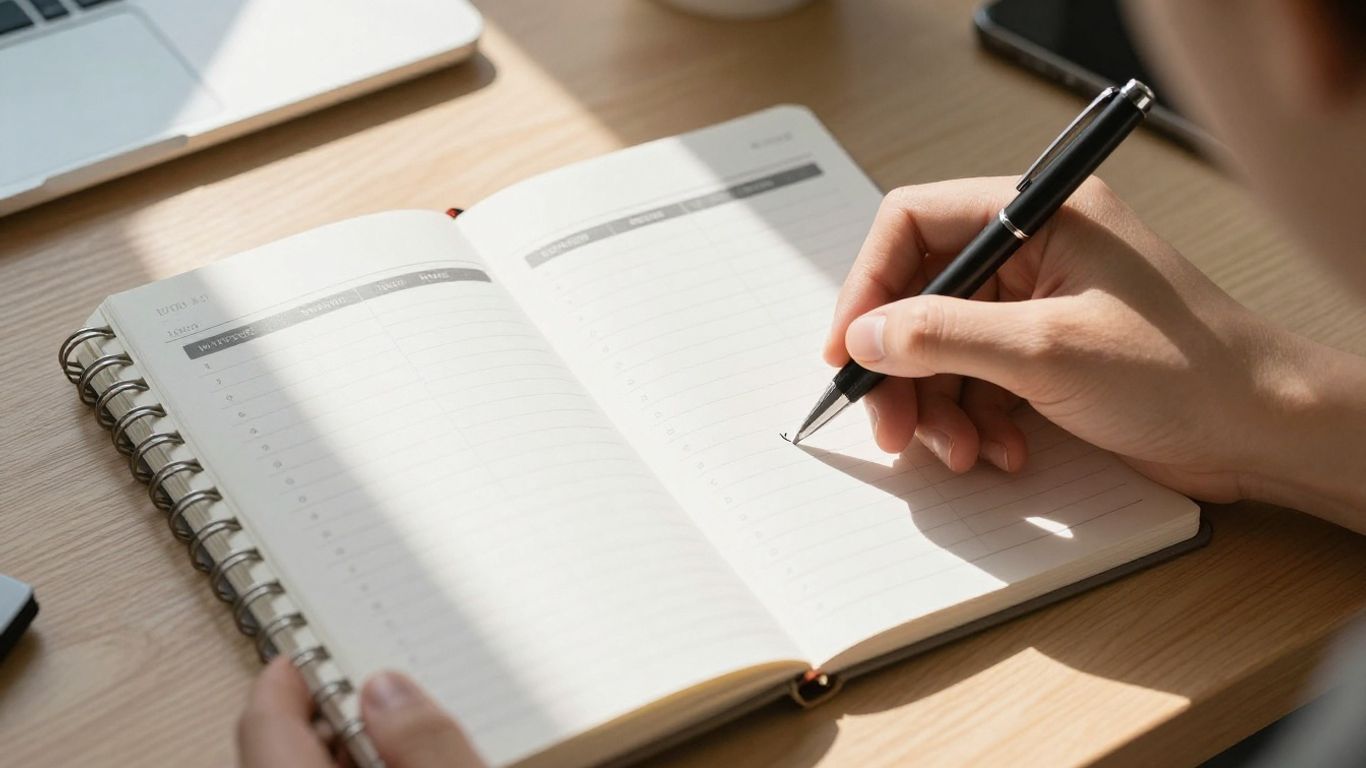 Weekly time blocking planner on a desk.