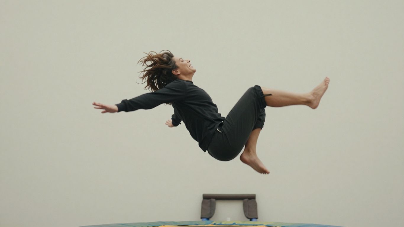 Person bouncing on a mini trampoline for wellness.