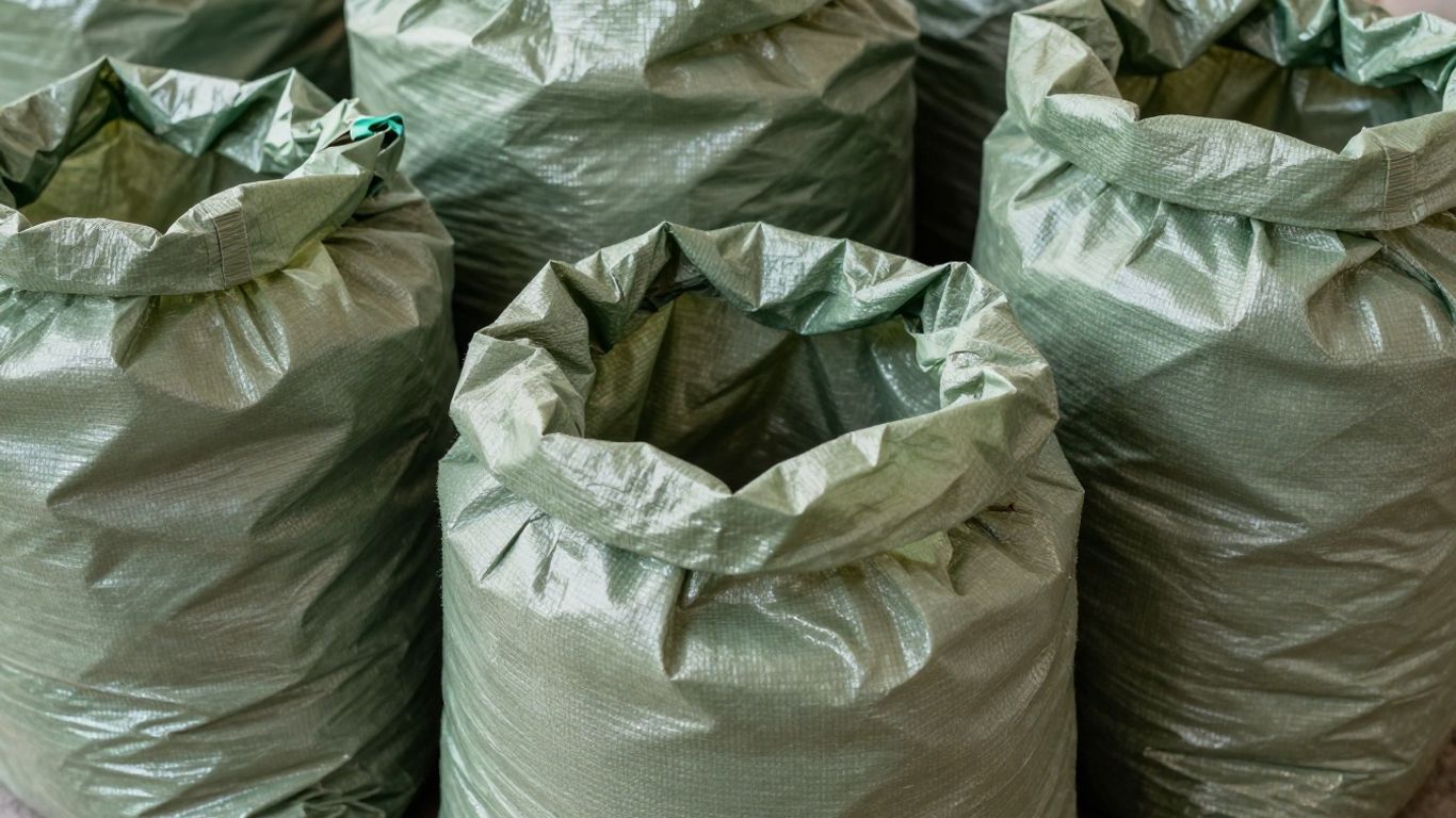 Compostable food bin bags stacked neatly.