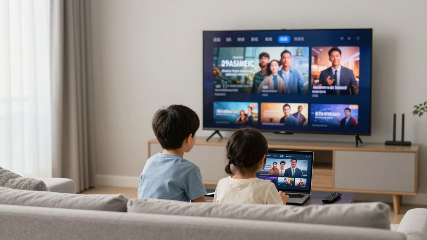 Family watching browser-based television at home