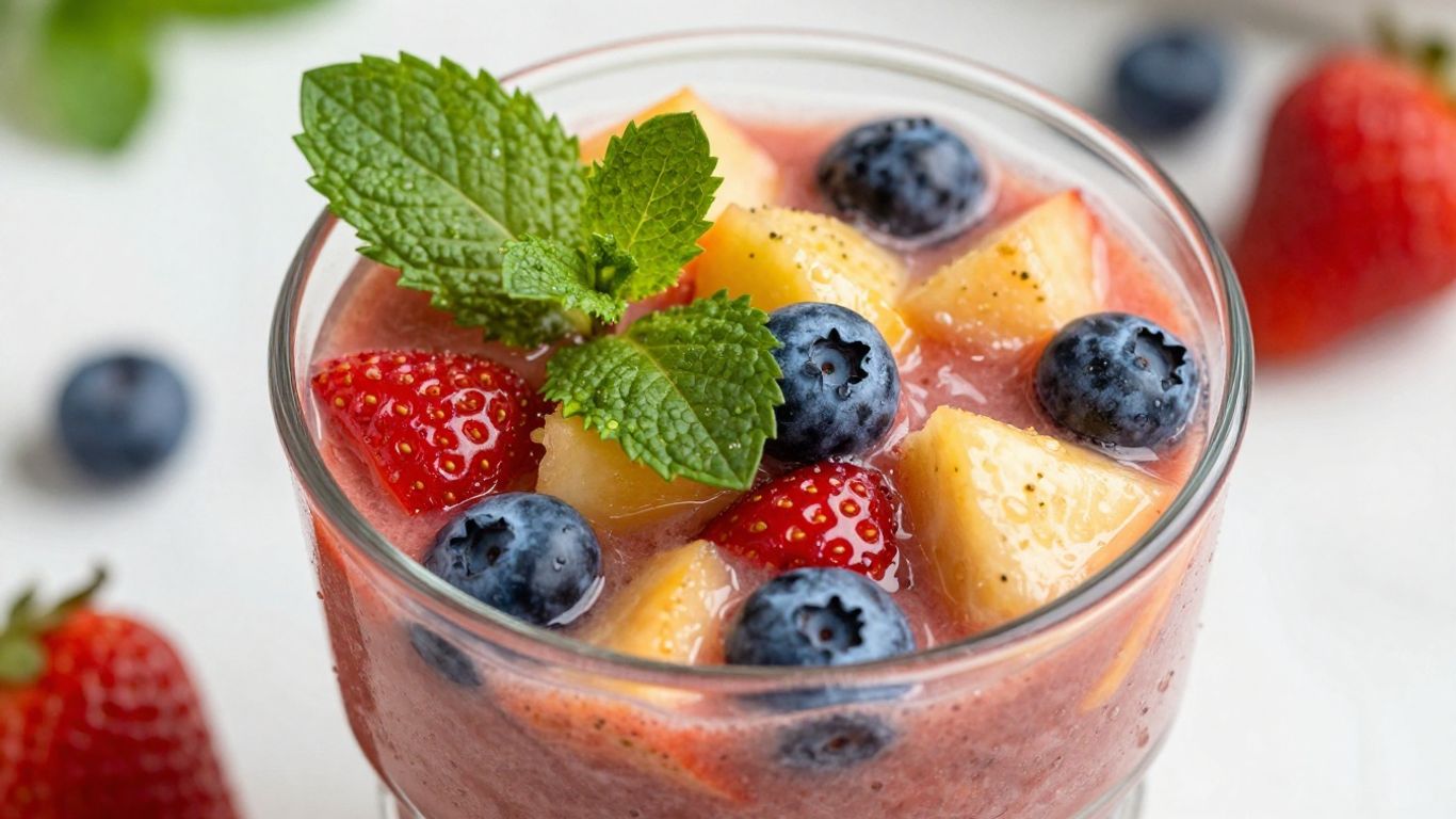 Healthy breakfast smoothie with fresh fruits.