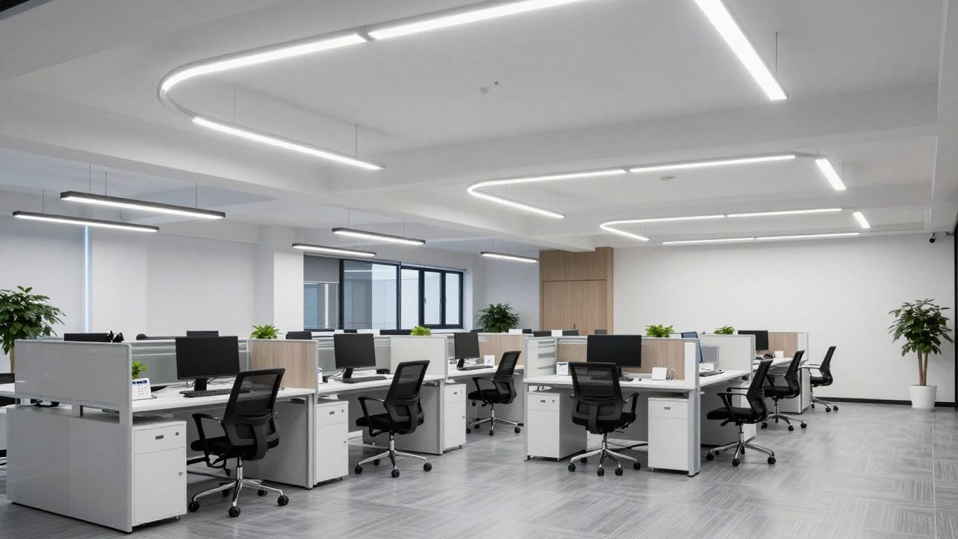 Energy-efficient LED lights in a modern office.