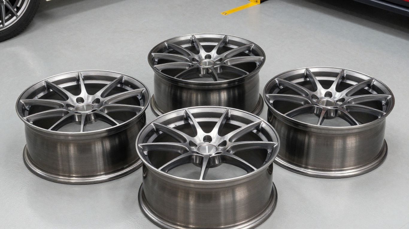 Premium forged wheels mounted on sports sedan