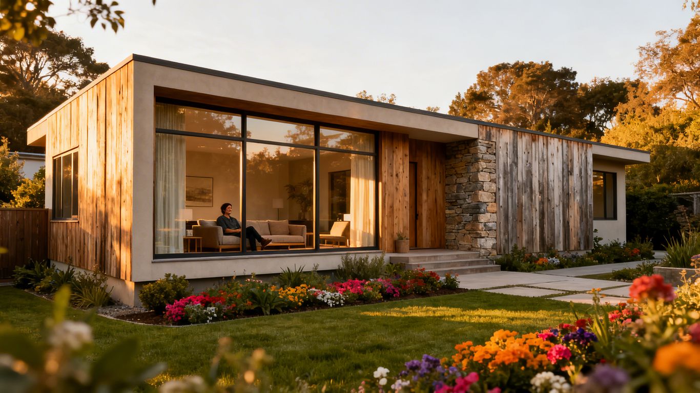 Modern house with garden, representing independent living.
