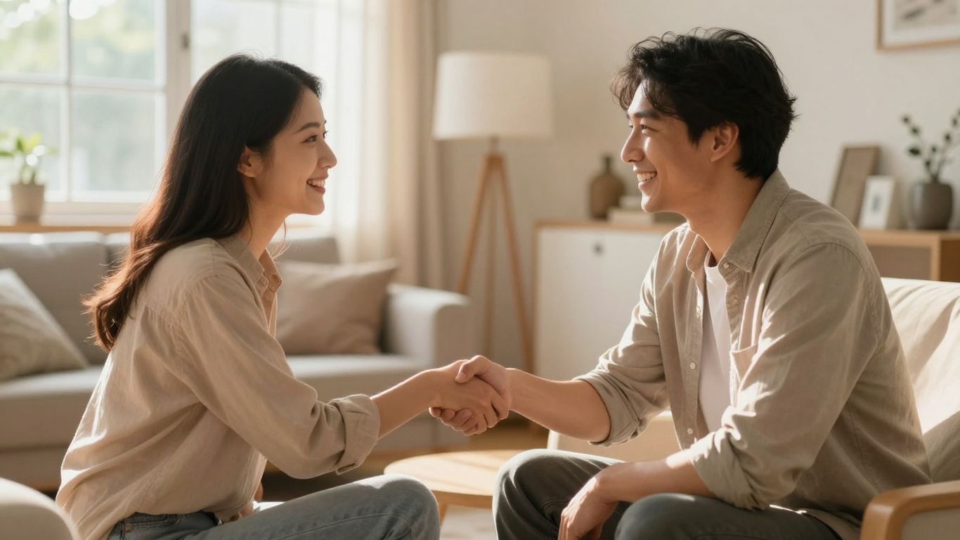 Real estate agent shaking hands with a client.
