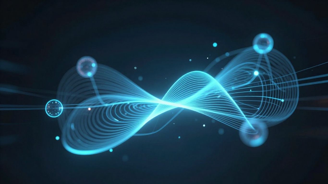 Futuristic digital interface with glowing abstract shapes and lines.