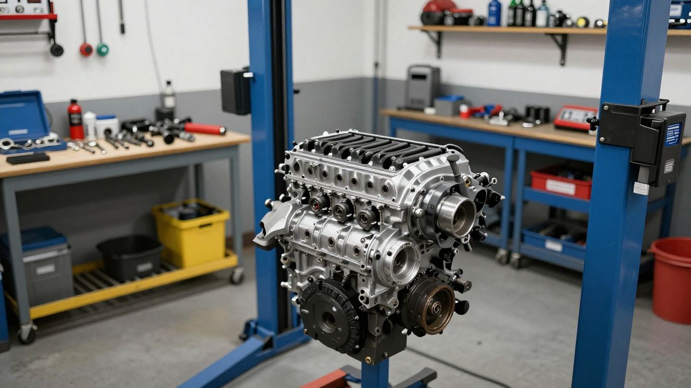 Mazda 6 engine in a workshop