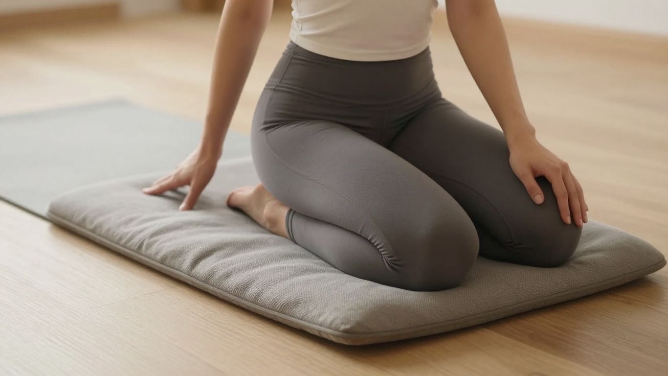 Close view of hands and knees on mat