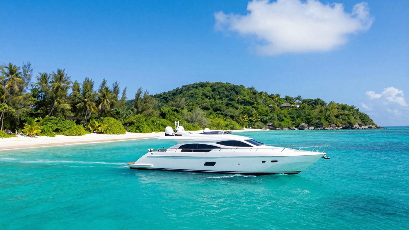 Yacht sailing on turquoise water near St. Thomas island.
