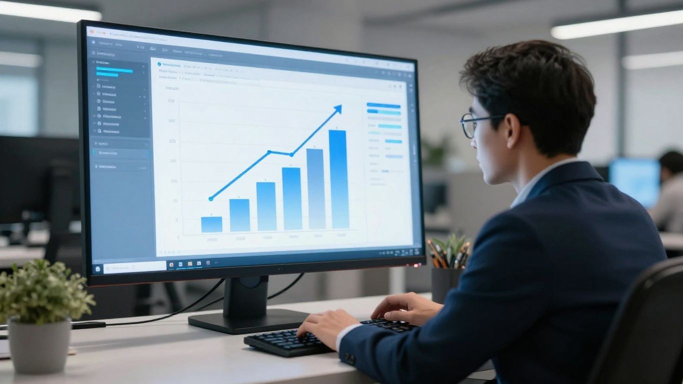 AI sales follow-up interface with upward sales trend.