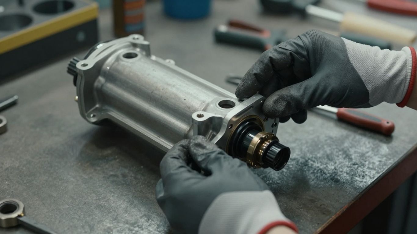 Close inspection of a used Subaru component in a workshop