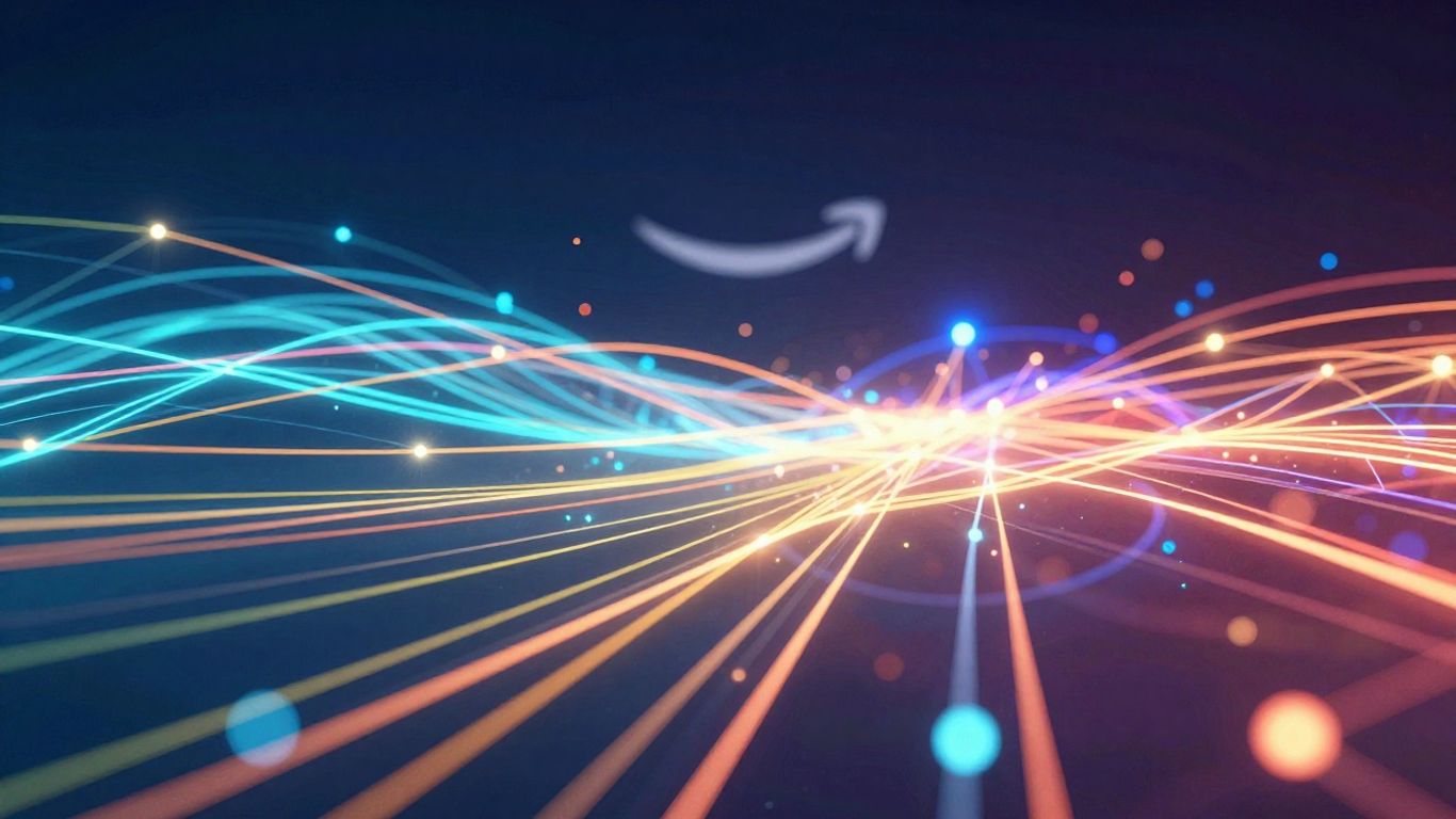 Abstract digital growth with Amazon logo integration.