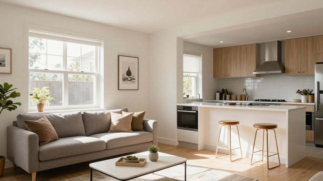 Modern ADU interior with furniture and natural light.