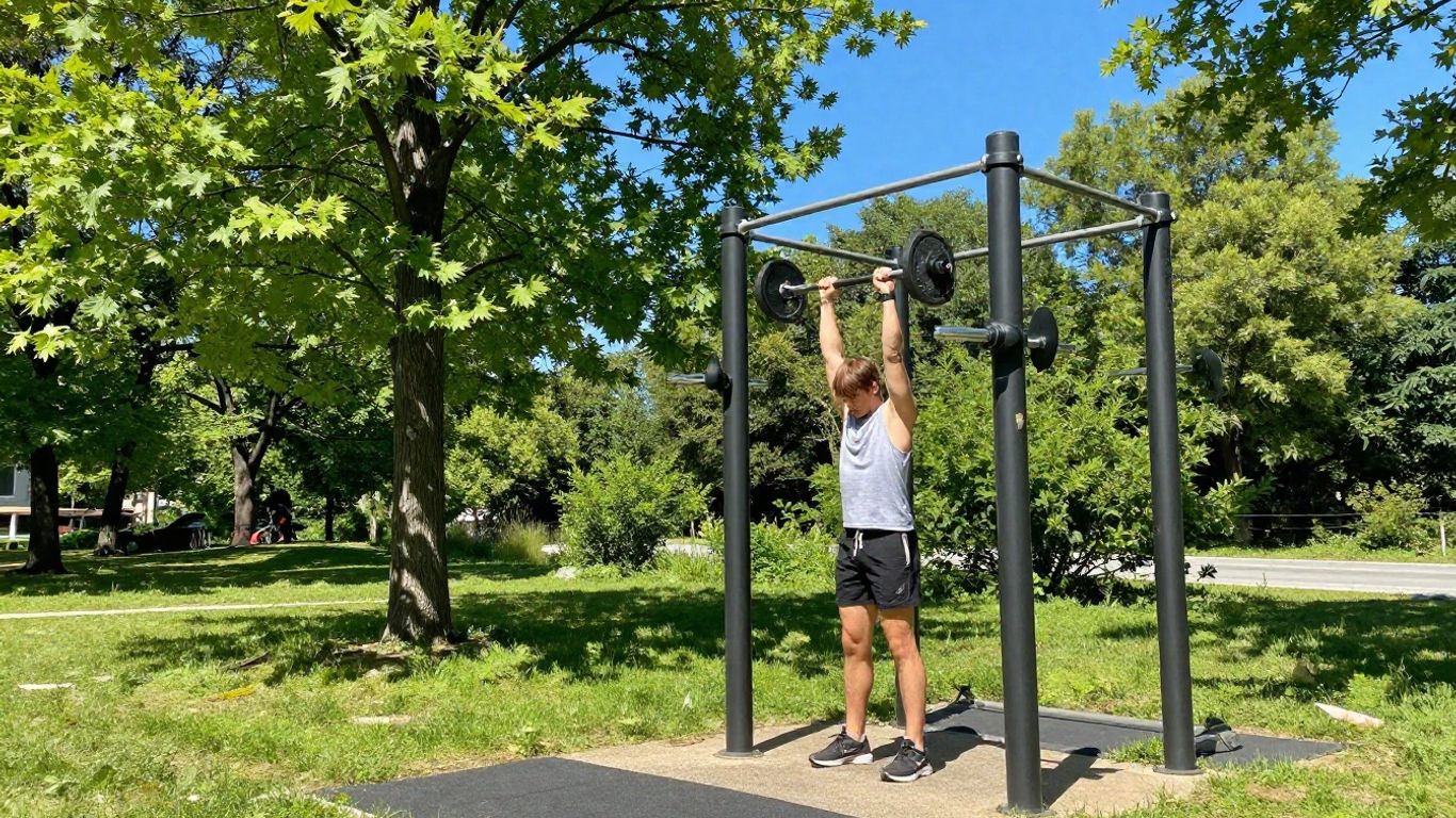 Person exercising outdoors in warm weather.
