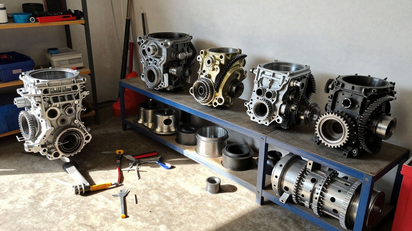 Gearbox parts in a workshop