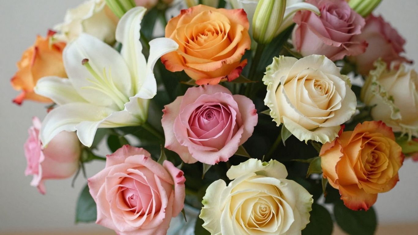 Stunning floral bouquet with vibrant roses and lilies.