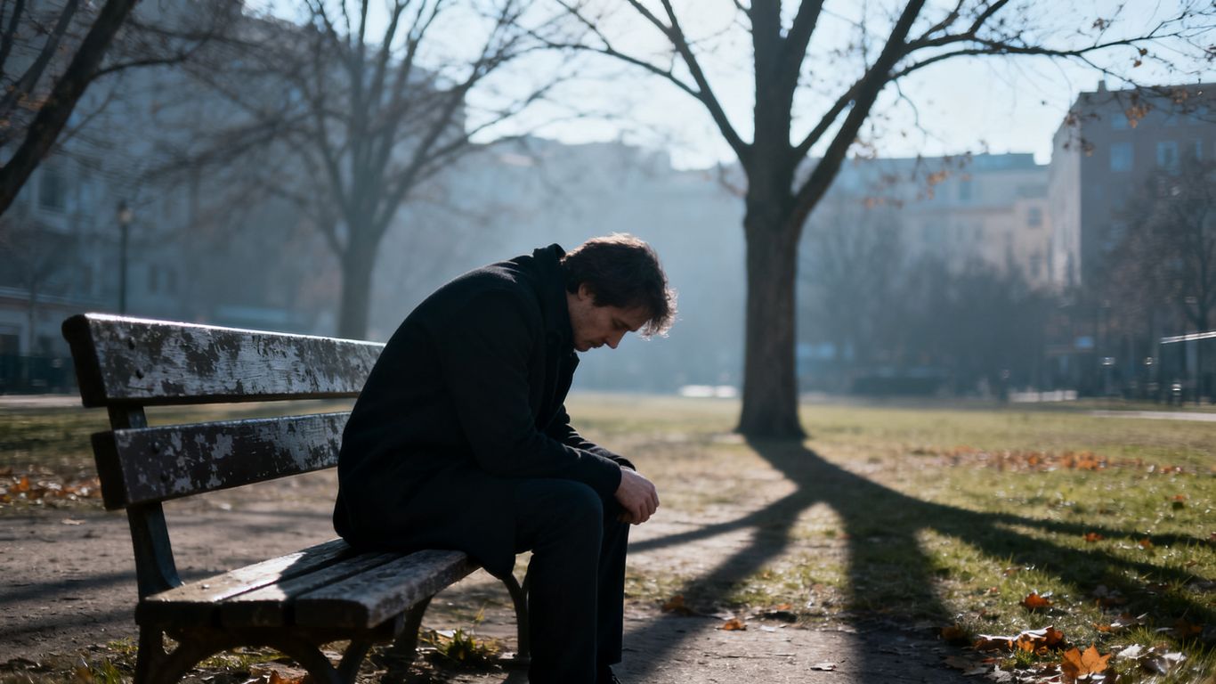 Person sitting alone on a park bench.