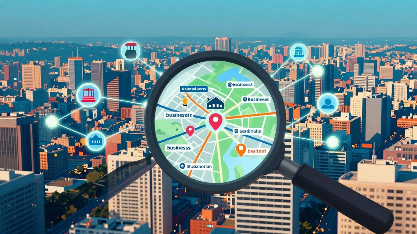 City map with digital links connecting local businesses.