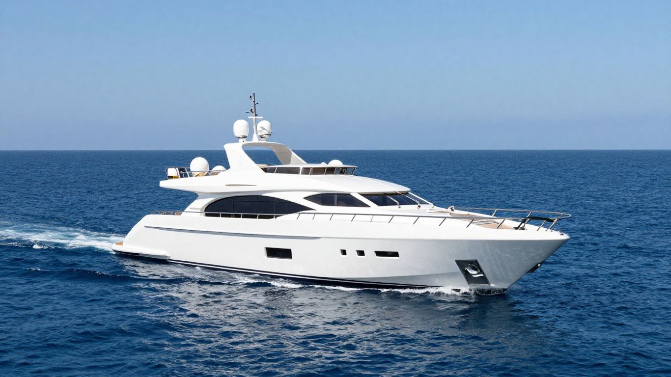 Luxury yacht M/Y Serenity sailing on a clear blue sea.