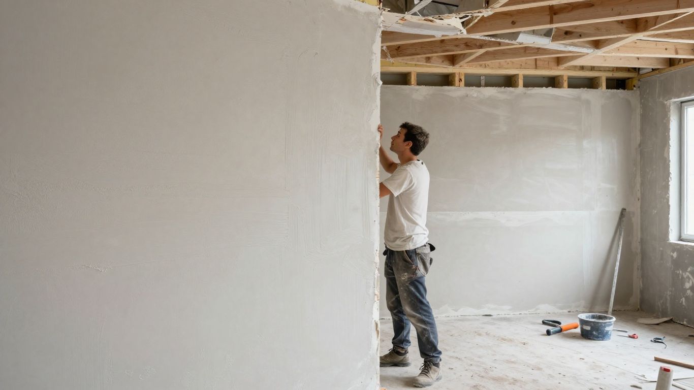 Plastering versus dry lining wall construction comparison.